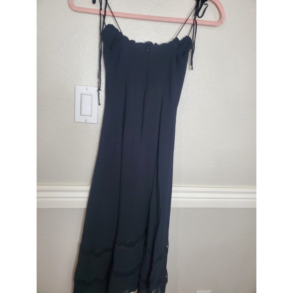 Reformation Ronan Midi Dress Black Lace Trim Smocked Back Size 2 - Picture 8 of 14